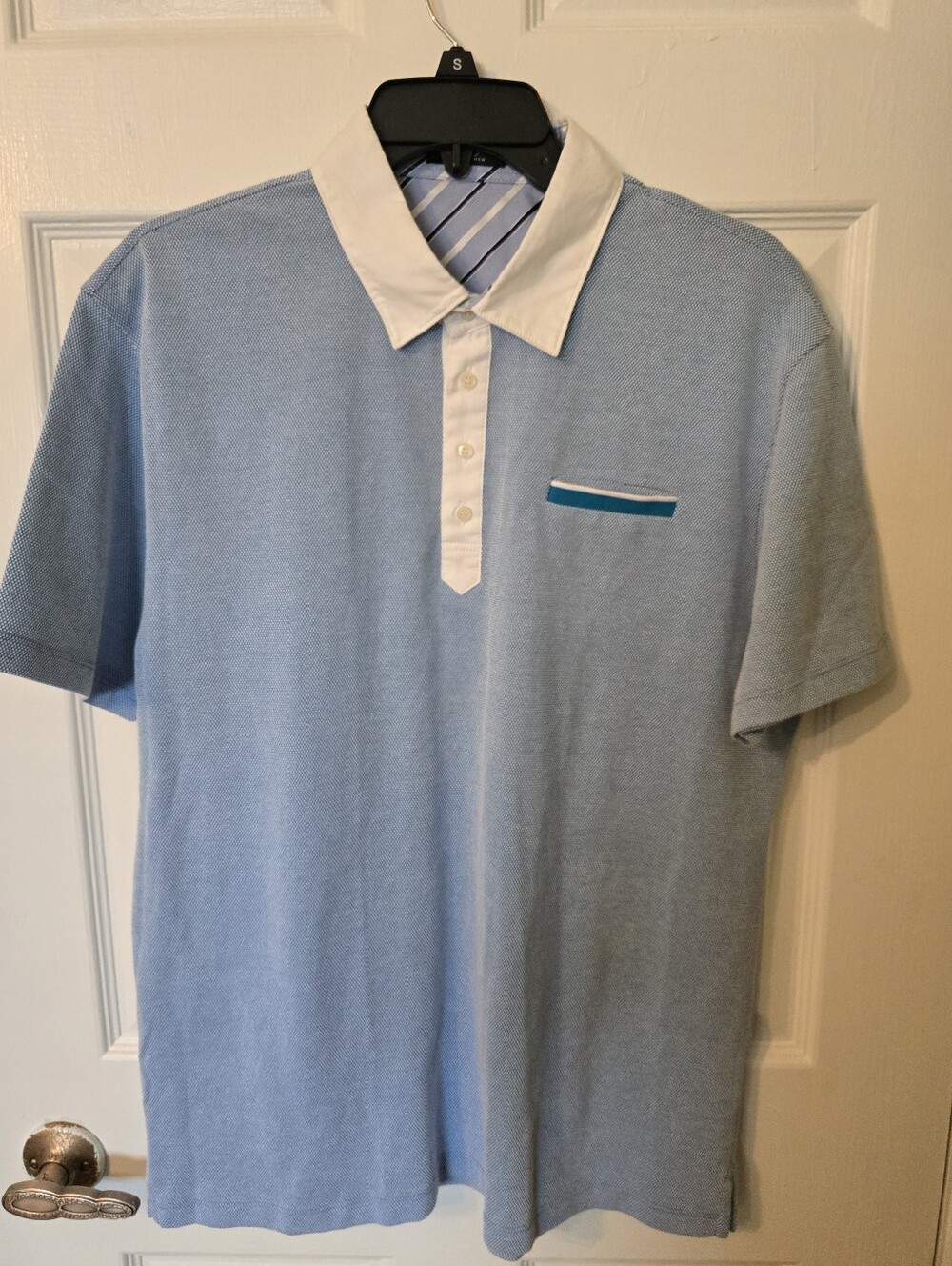 Men's Light Blue Polo with White Contrast Collar